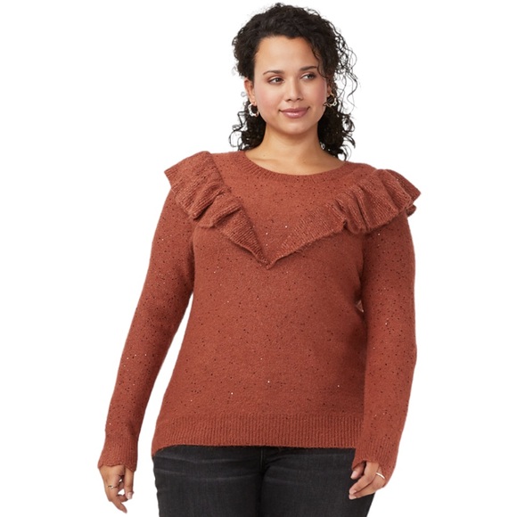 NWT LC Lauren Conrad Size XS Ruffle Shoulder Sparkle Sweater - Picture 2 of 6